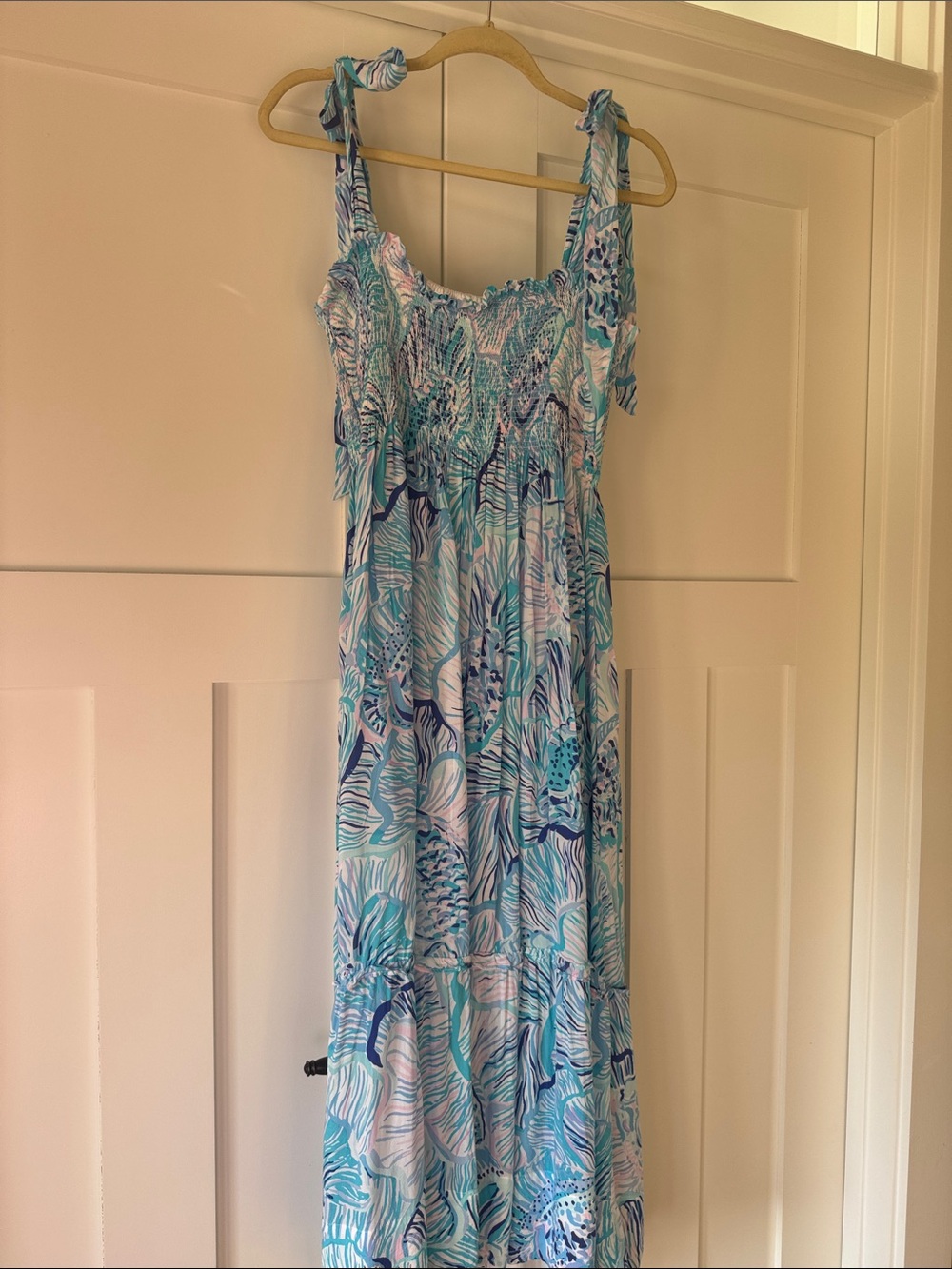 Lilly Pulitzer Blue & Aqua Tropical Print Tie-Strap Maxi Dress